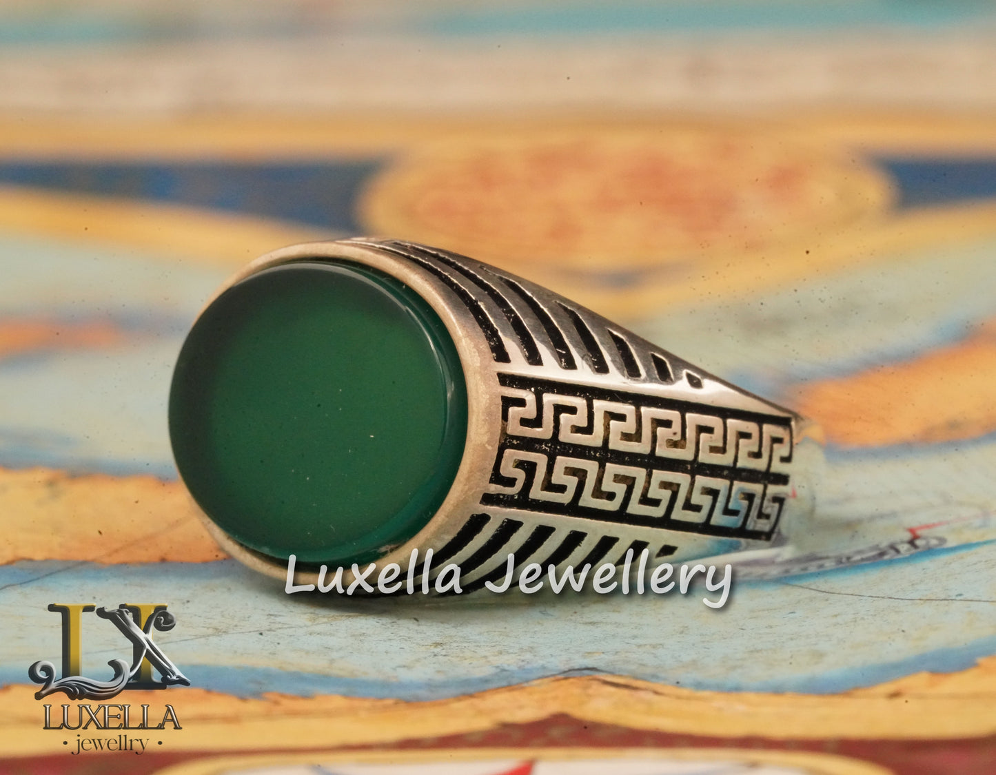 Sterling Silver Green Onyx Men's Ring - Unique Handcrafted Ring for Men