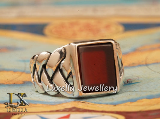 Sterling Silver Agate Men's Ring - Unique Handcrafted Statement Ring for Men