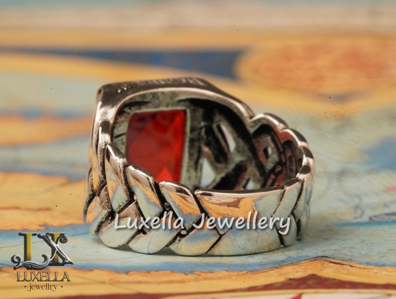 Sterling Silver Garnet Men's Ring - Handcrafted Jewelry for Bold Style