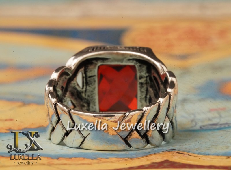 Sterling Silver Garnet Men's Ring - Handcrafted Jewelry for Bold Style