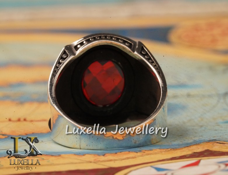 Sterling Silver Garnet Men's Ring - Handcrafted Jewelry for Bold Style