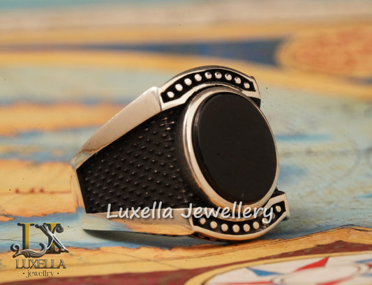 Sterling Silver 925 Onyx Men's Ring - Unique Handmade Men's Ring - Men's Onyx Ring