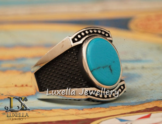 Sterling Silver Turquoise Men's Ring - Handcrafted Statement Jewelry for Men