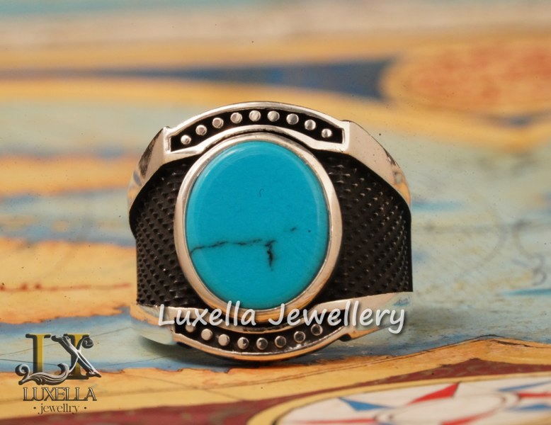 Sterling Silver Turquoise Men's Ring - Handcrafted Statement Jewelry for Men