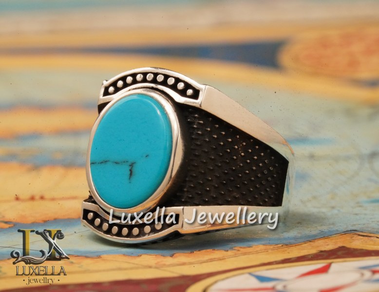 Sterling Silver Turquoise Men's Ring - Handcrafted Statement Jewelry for Men