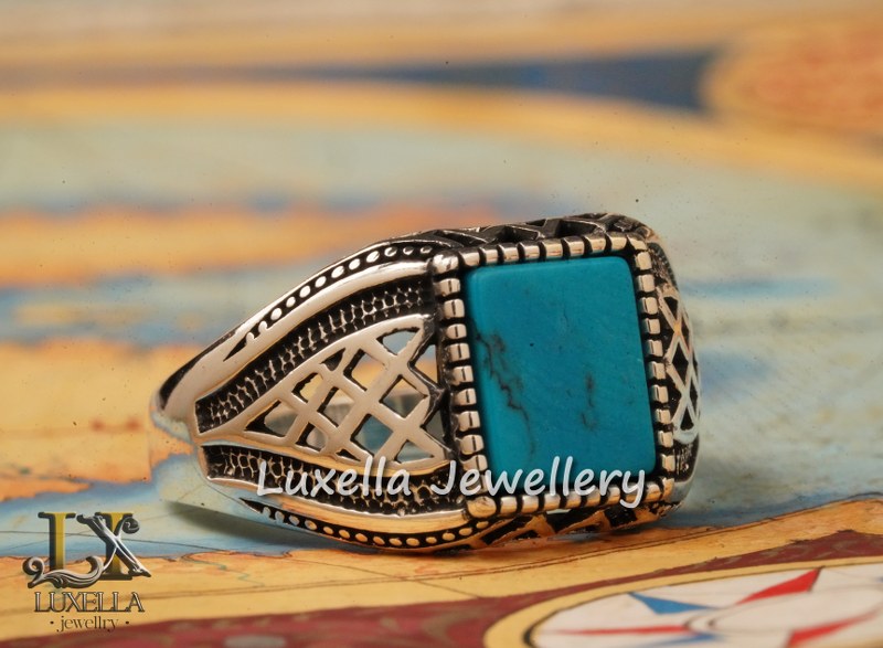 Sterling Silver Turquoise Men's Ring - Handcrafted Statement Jewelry for Men