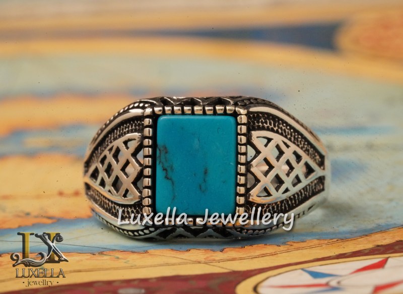 Sterling Silver Turquoise Men's Ring - Handcrafted Statement Jewelry for Men