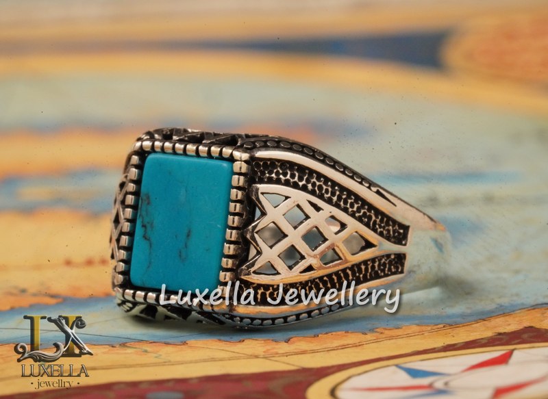 Sterling Silver Turquoise Men's Ring - Handcrafted Statement Jewelry for Men