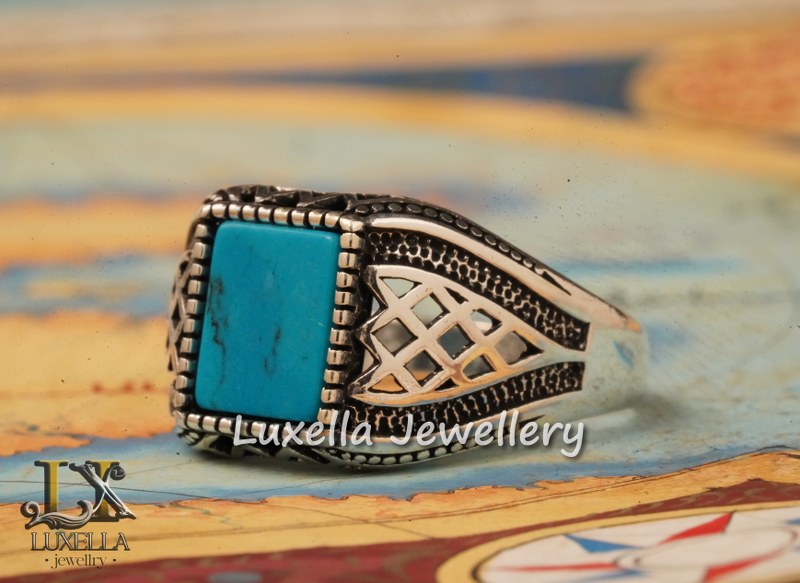 Sterling Silver Turquoise Men's Ring - Handcrafted Statement Jewelry for Men