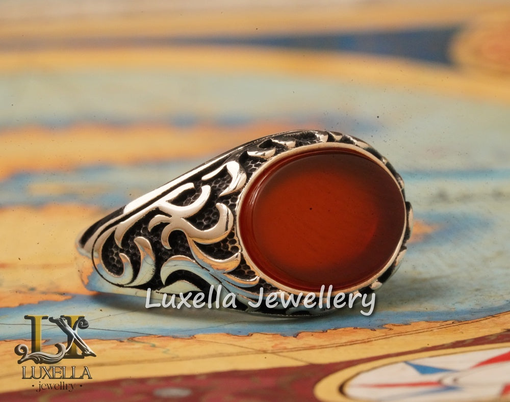 Sterling Silver Agate Men's Ring - Unique Handcrafted Ring for Men