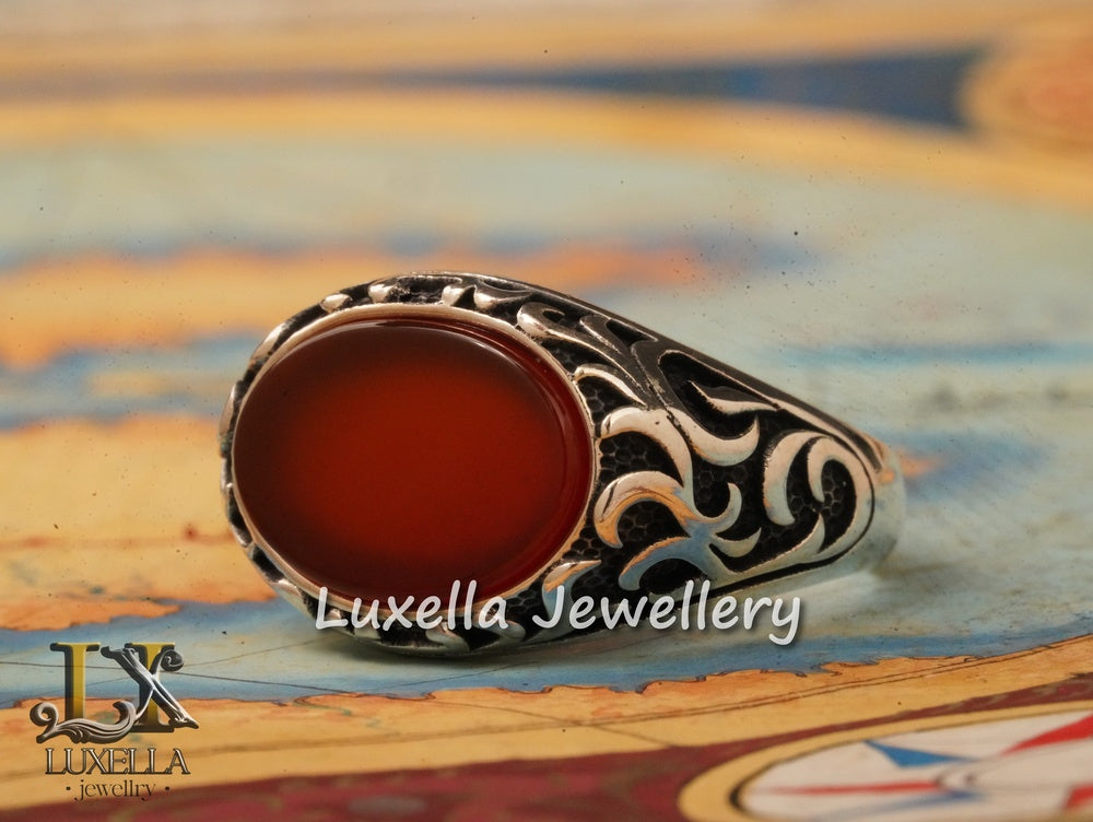 Sterling Silver Agate Men's Ring - Unique Handcrafted Ring for Men