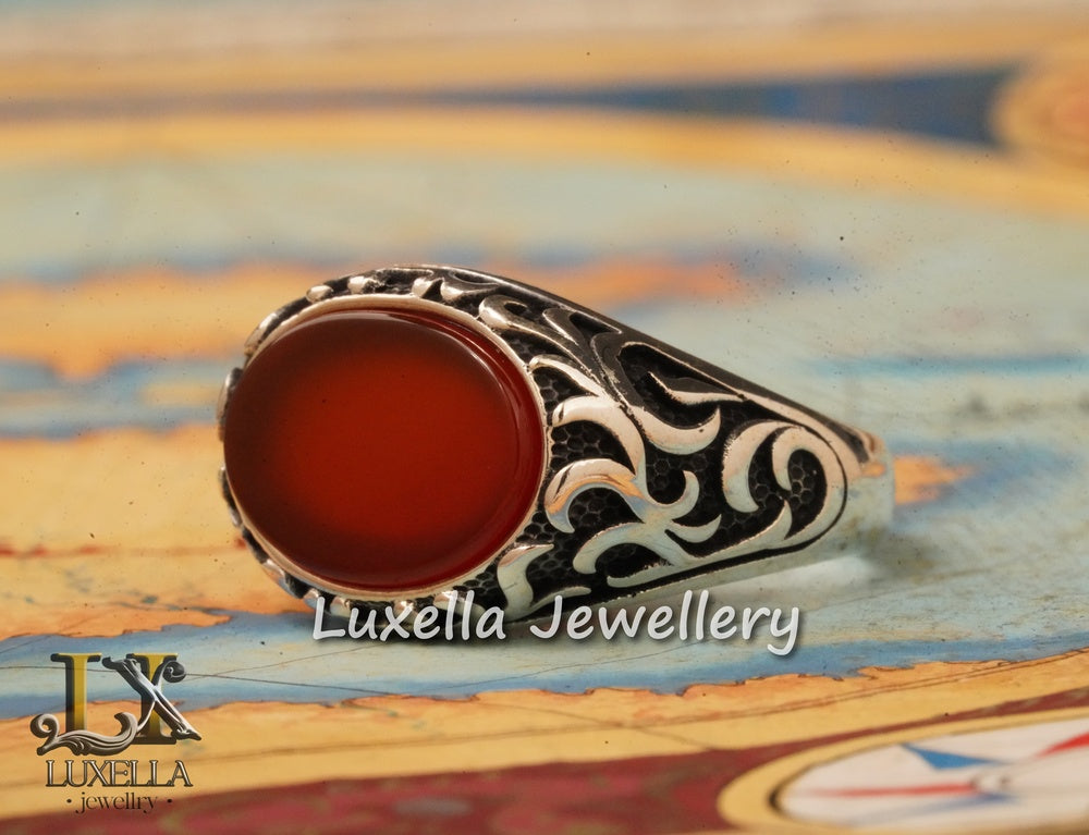 Sterling Silver Agate Men's Ring - Unique Handcrafted Ring for Men