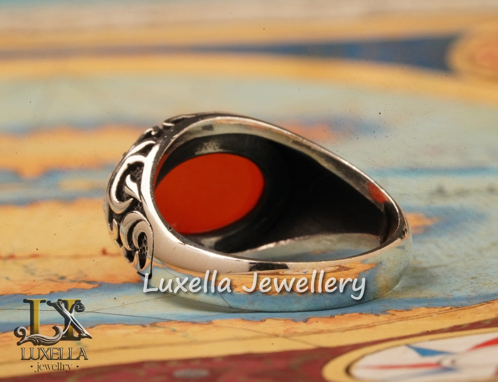 Sterling Silver Agate Men's Ring - Unique Handcrafted Ring for Men