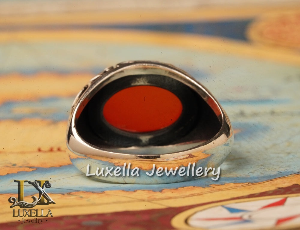 Sterling Silver Agate Men's Ring - Unique Handcrafted Ring for Men