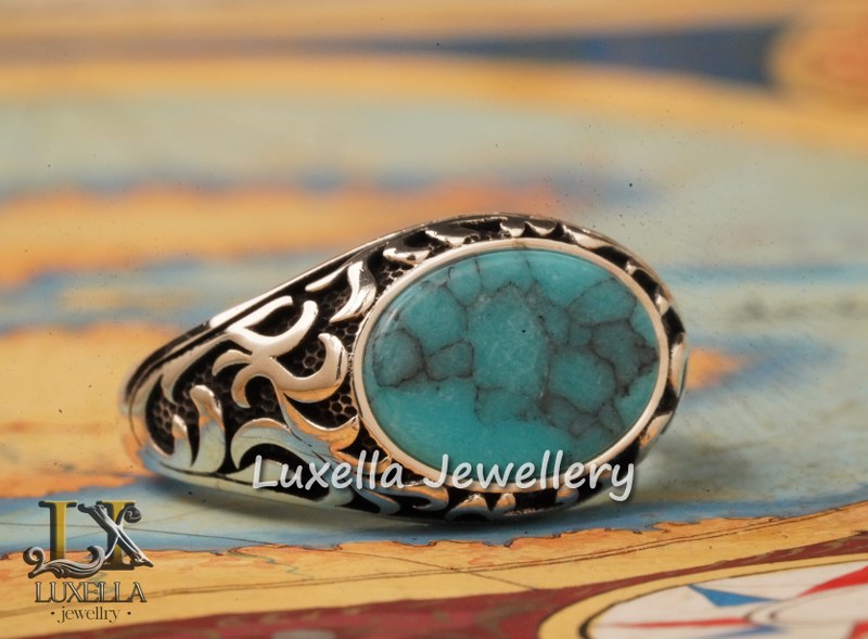 Sterling Silver Turquoise Men's Ring - Handcrafted Statement Jewelry for Men