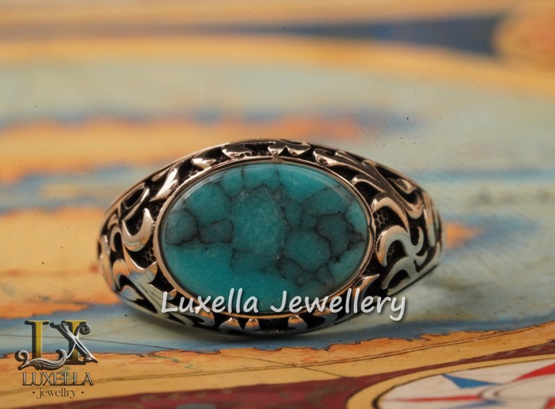 Sterling Silver Turquoise Men's Ring - Handcrafted Statement Jewelry for Men