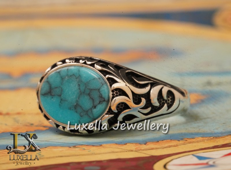 Sterling Silver Turquoise Men's Ring - Handcrafted Statement Jewelry for Men