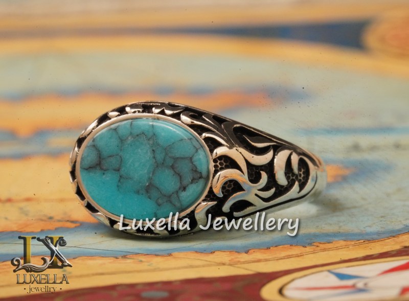 Sterling Silver Turquoise Men's Ring - Handcrafted Statement Jewelry for Men