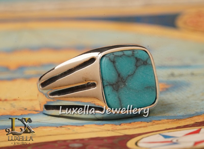 Sterling Silver Turquoise Men's Ring - Handcrafted Statement Jewelry for Men