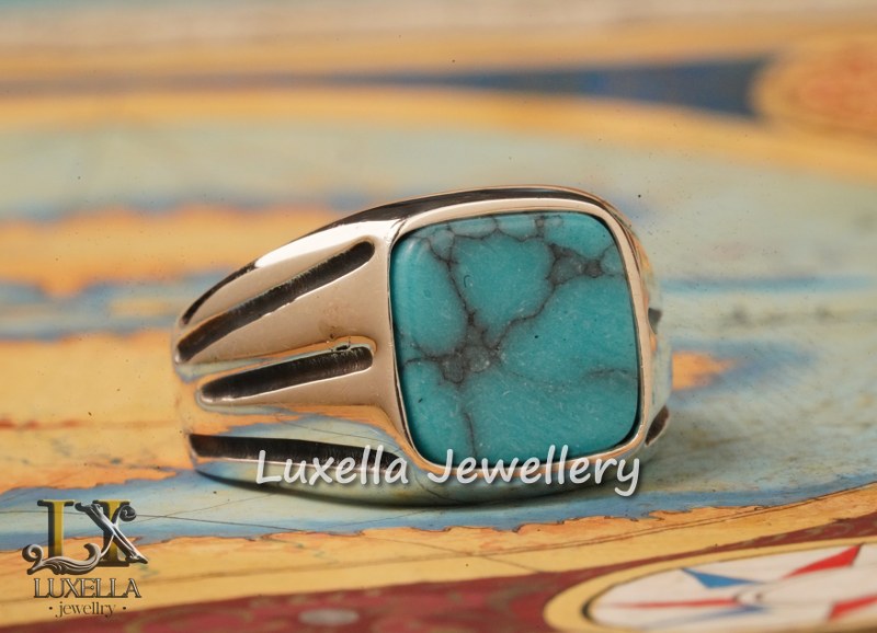 Sterling Silver Turquoise Men's Ring - Handcrafted Statement Jewelry for Men