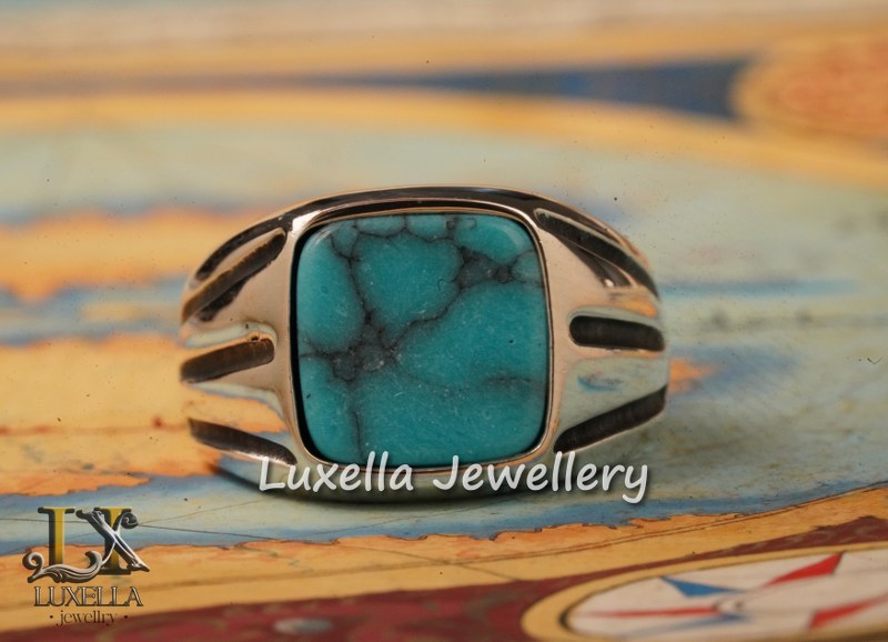 Sterling Silver Turquoise Men's Ring - Handcrafted Statement Jewelry for Men