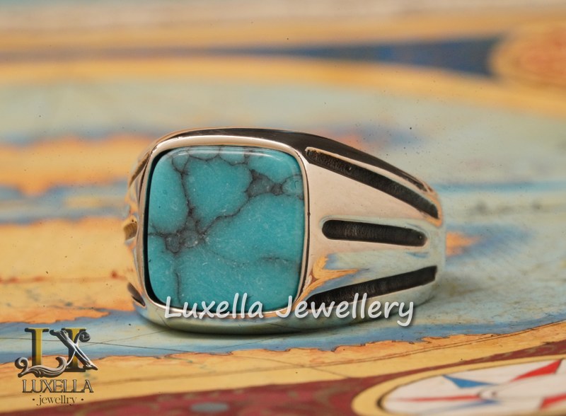 Sterling Silver Turquoise Men's Ring - Handcrafted Statement Jewelry for Men