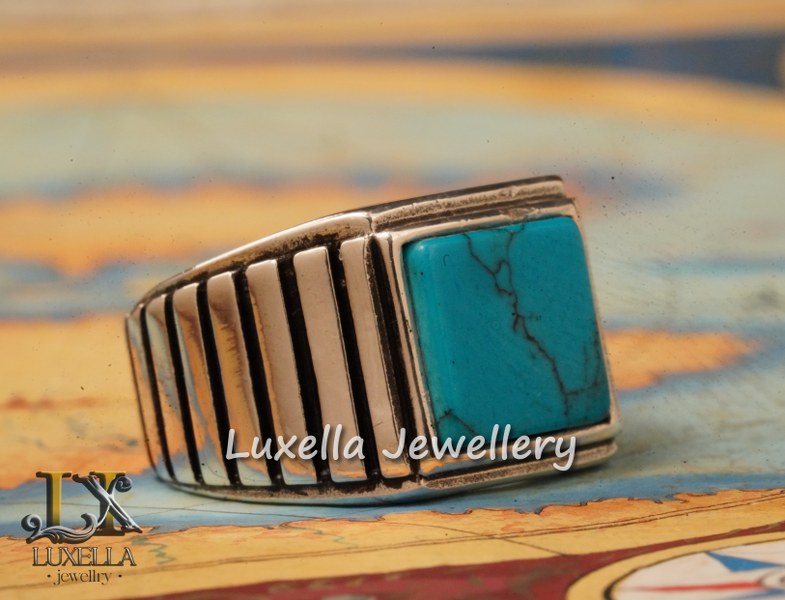 Sterling Silver Turquoise Men's Ring - Handcrafted Statement Jewelry for Men