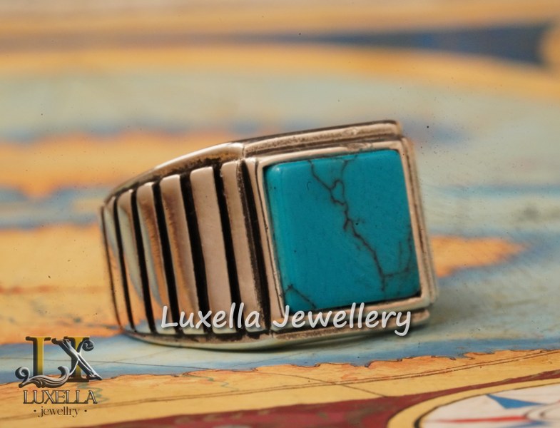 Sterling Silver Turquoise Men's Ring - Handcrafted Statement Jewelry for Men