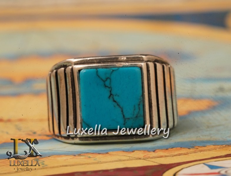 Sterling Silver Turquoise Men's Ring - Handcrafted Statement Jewelry for Men