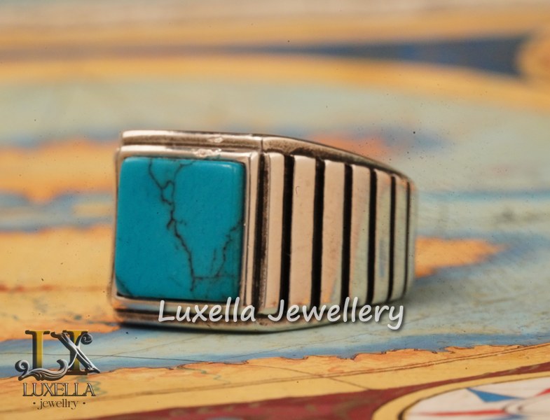 Sterling Silver Turquoise Men's Ring - Handcrafted Statement Jewelry for Men