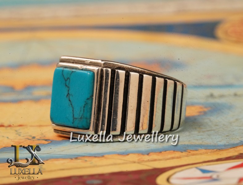 Sterling Silver Turquoise Men's Ring - Handcrafted Statement Jewelry for Men