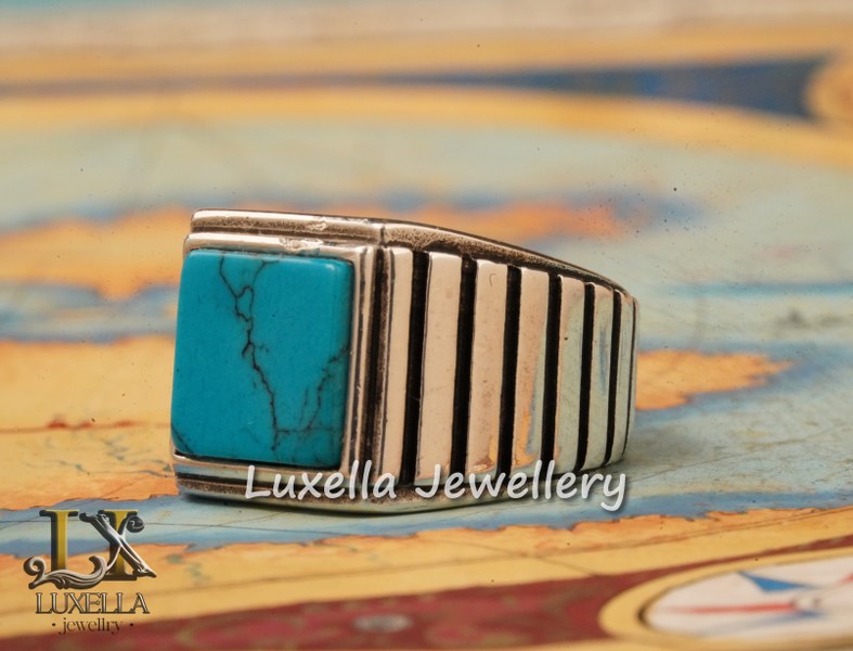 Sterling Silver Turquoise Men's Ring - Handcrafted Statement Jewelry for Men