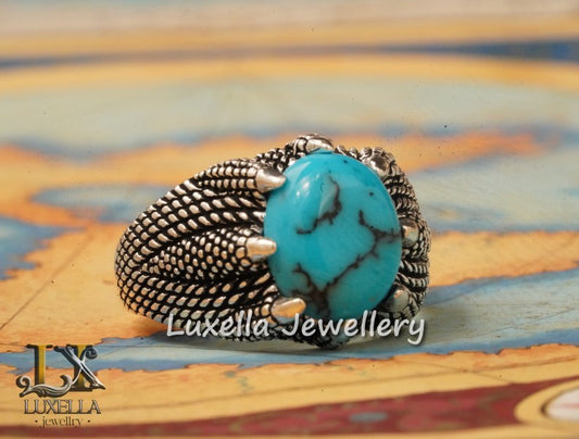 Sterling Silver Turquoise Men's Ring - Handcrafted Statement Jewelry for Men