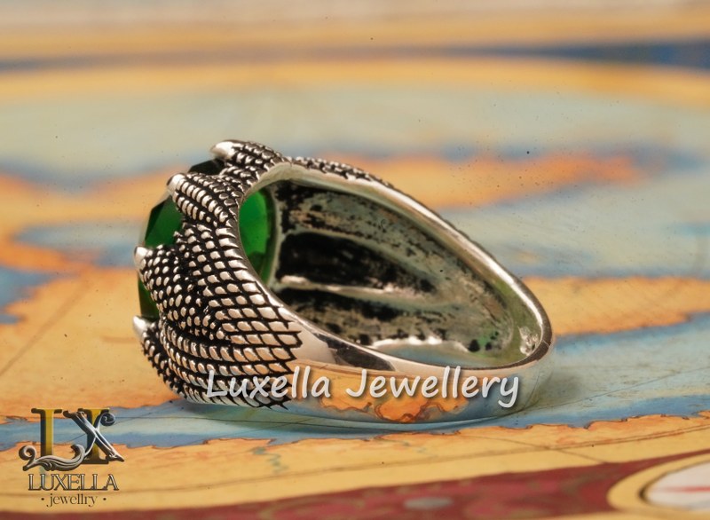 Sterling Silver Emerald Men's Ring - Unique Handcrafted Jewelry for Men