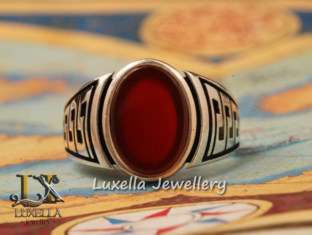 Sterling Silver Agate Men's Ring - Unique Handcrafted Ring for Men