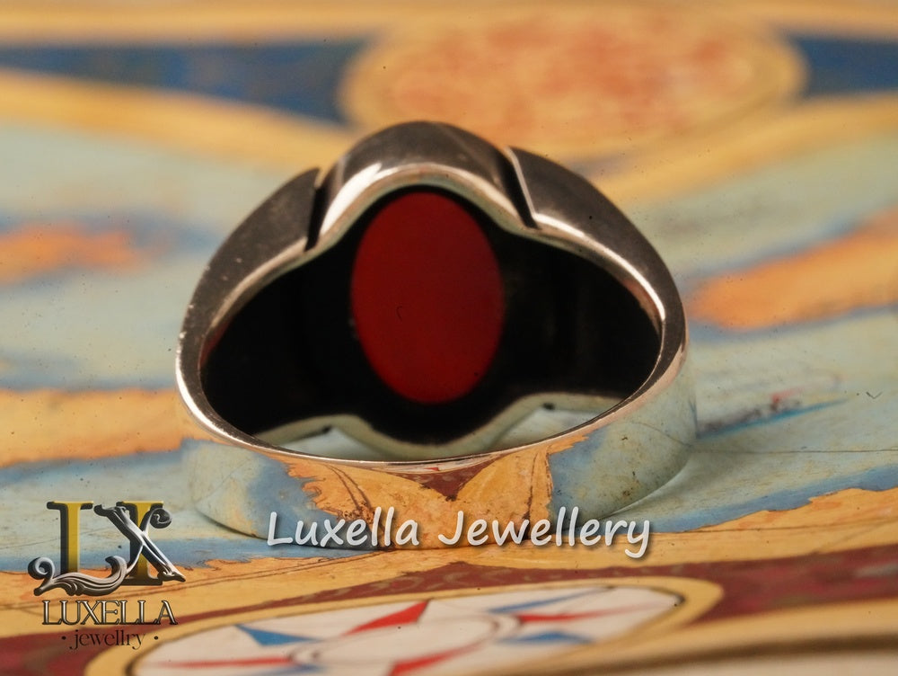 Sterling Silver Agate Men's Ring - Unique Handcrafted Ring for Men