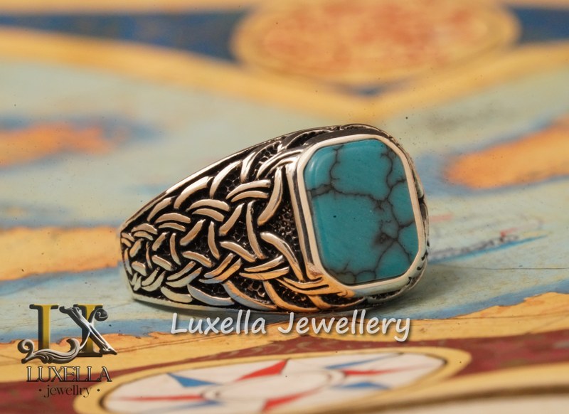 Sterling Silver Turquoise Men's Ring - Handcrafted Statement Jewelry for Men