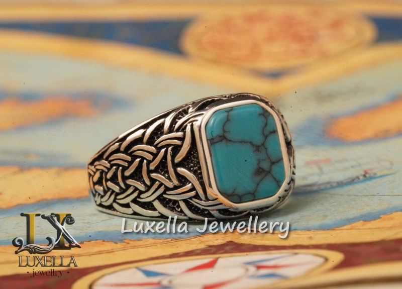 Sterling Silver Turquoise Men's Ring - Handcrafted Statement Jewelry for Men