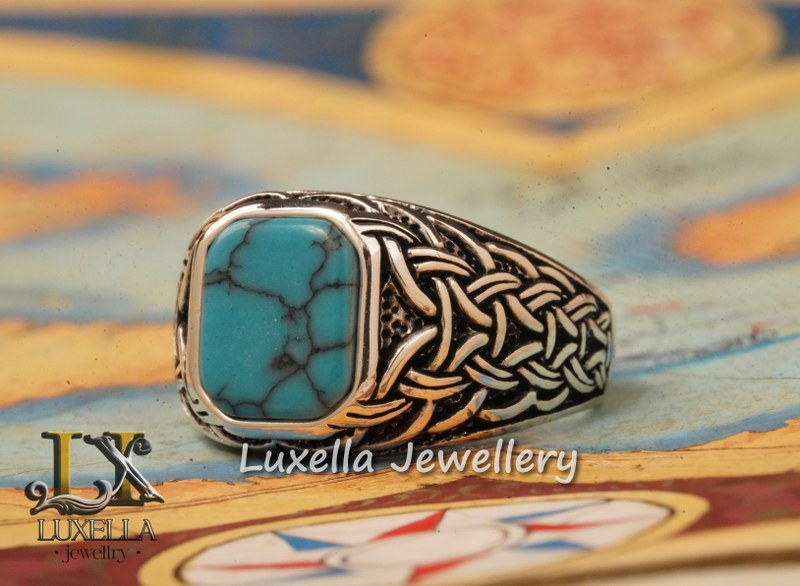 Sterling Silver Turquoise Men's Ring - Handcrafted Statement Jewelry for Men