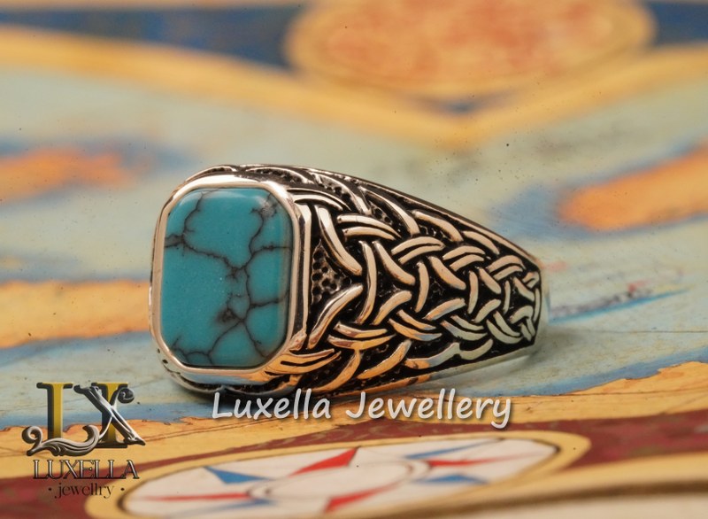 Sterling Silver Turquoise Men's Ring - Handcrafted Statement Jewelry for Men