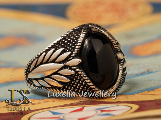 Sterling Silver 925 Onyx Men's Ring - Unique Handmade Men's Ring - Men's Onyx Ring