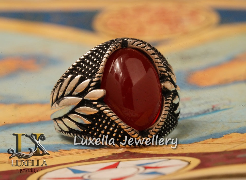 Sterling Silver Agate Men's Ring - Unique Handcrafted Ring for Men