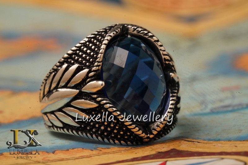 Sterling Silver Sapphire Men's Ring - Handcrafted Ring for Men