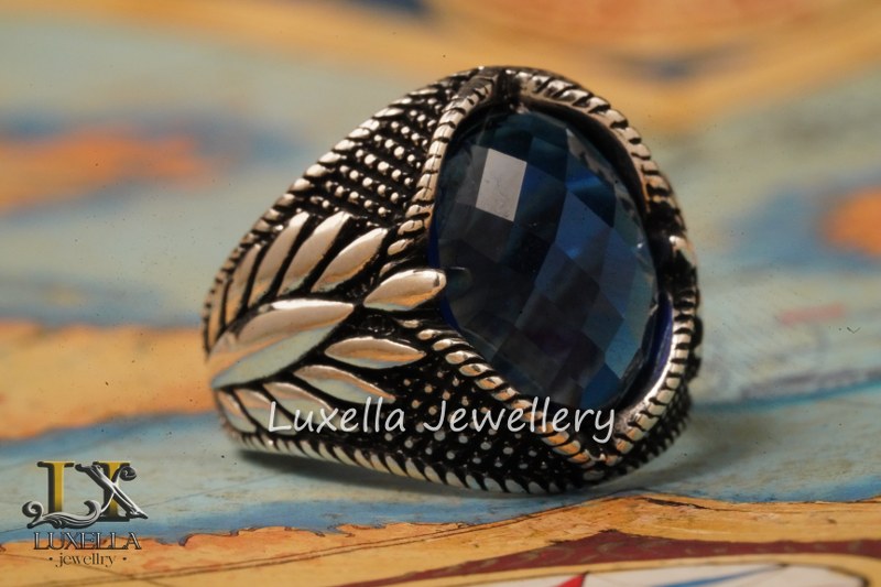 Sterling Silver Sapphire Men's Ring - Handcrafted Ring for Men