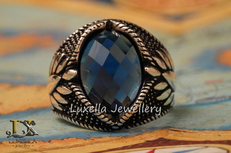 Sterling Silver Sapphire Men's Ring - Handcrafted Ring for Men