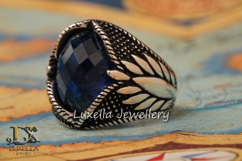 Sterling Silver Sapphire Men's Ring - Handcrafted Ring for Men