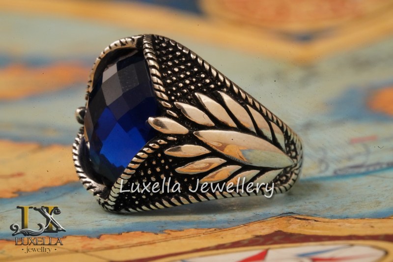 Sterling Silver Sapphire Men's Ring - Handcrafted Ring for Men