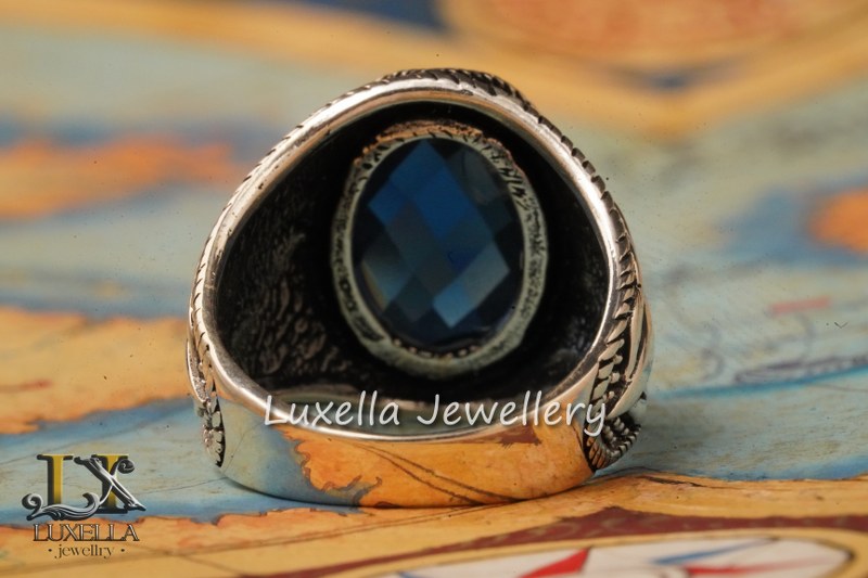 Sterling Silver Sapphire Men's Ring - Handcrafted Ring for Men