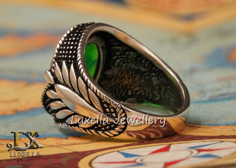 Sterling Silver Emerald Men's Ring - Unique Handcrafted Jewelry for Men