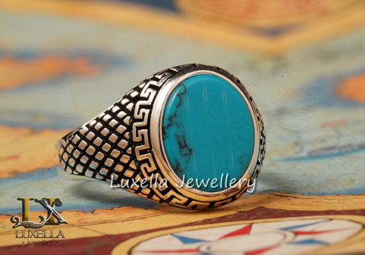 Sterling Silver Turquoise Men's Ring - Handcrafted Statement Jewelry for Men